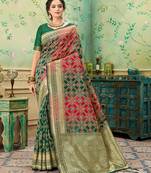 Green woven banarasi silk saree with blouse