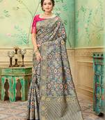 Grey woven banarasi silk saree with blouse