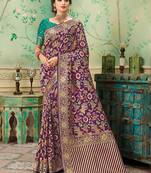 Wine Woven Banarasi Silk Saree With Blouse