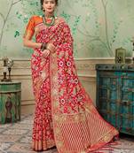 Red woven banarasi silk saree with blouse