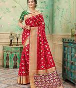 Red woven banarasi silk saree with blouse