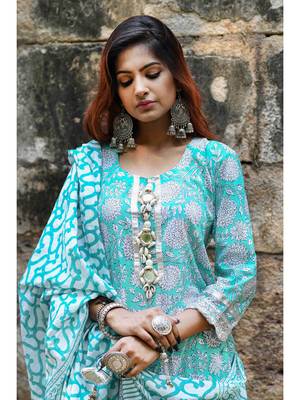 green block print cotton kurta sets 1