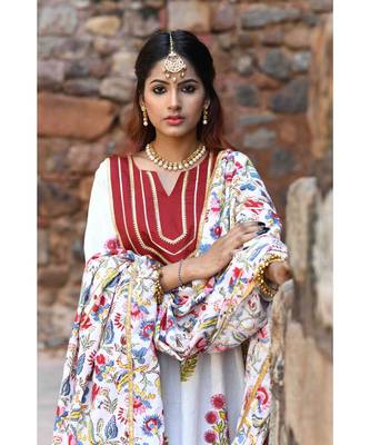 maroon block print cotton kurta sets 2