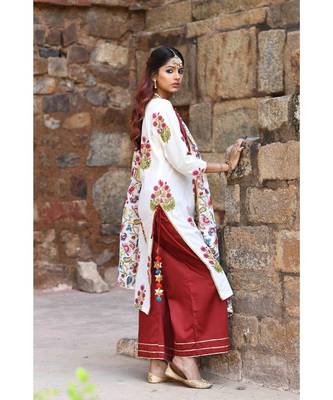 maroon block print cotton kurta sets 3