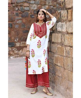 maroon block print cotton kurta sets 4