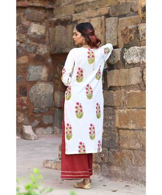 maroon block print cotton kurta sets 5