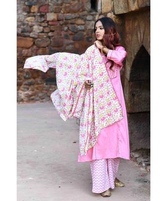 pink block print cotton kurta sets 1