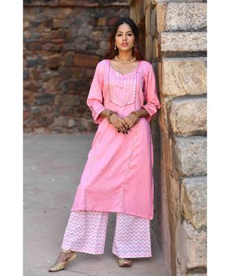 pink block print cotton kurta sets 2
