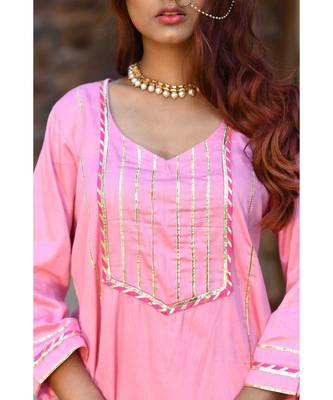pink block print cotton kurta sets 3
