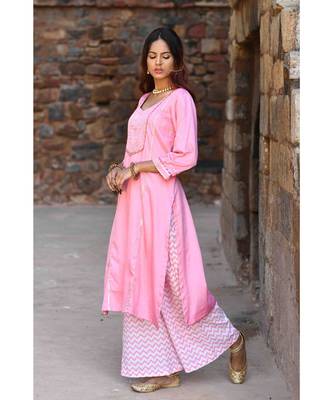 pink block print cotton kurta sets 5