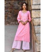 pink block print cotton kurta sets