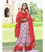 red block print cotton kurta sets