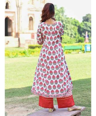 red block print cotton kurta sets 4