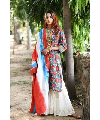 red block print cotton kurta sets 1