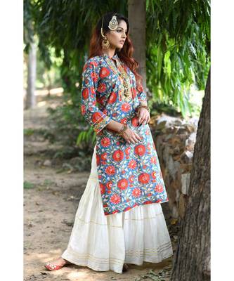 red block print cotton kurta sets 3
