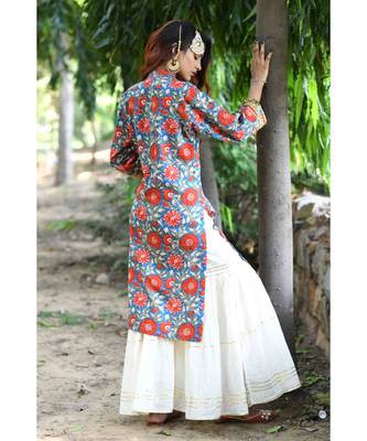 red block print cotton kurta sets 4