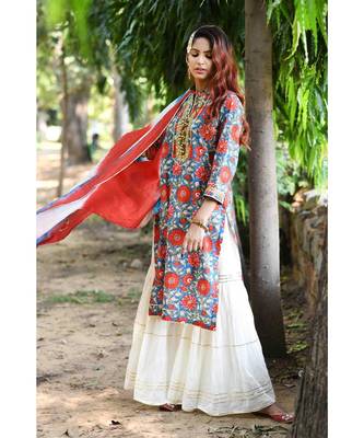 red block print cotton kurta sets 5