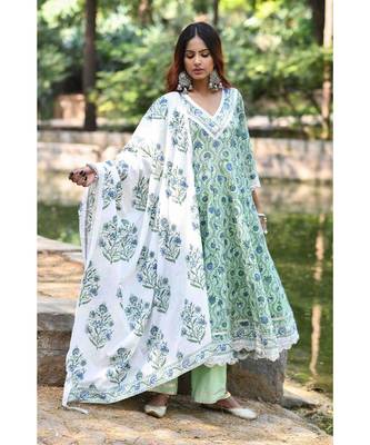 green block print cotton kurta sets 3