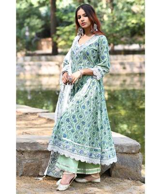 green block print cotton kurta sets 4