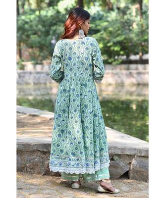 green block print cotton kurta sets 5