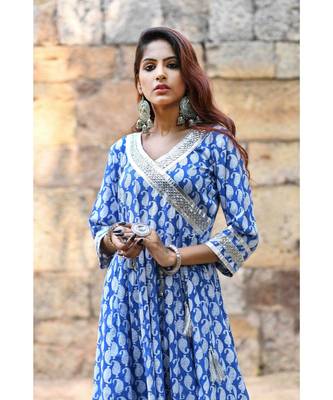 blue block print cotton kurta sets 4