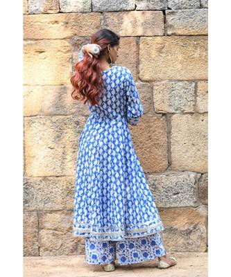 blue block print cotton kurta sets 5