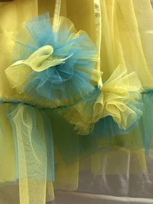 Lemon Yellow Zari Work Net Peplum Blouse And Skirt 2