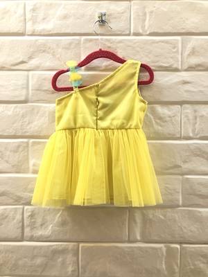 Lemon Yellow Zari Work Net Peplum Blouse And Skirt 4