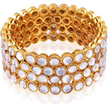 Traditional Ethnic Gold Plated Kundan White and Golden,Bangle Set Jewellery for Women and Girls. Set of Four Bangles. 2