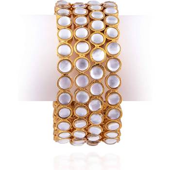 Traditional Ethnic Gold Plated Kundan White and Golden,Bangle Set Jewellery for Women and Girls. Set of Four Bangles. 3