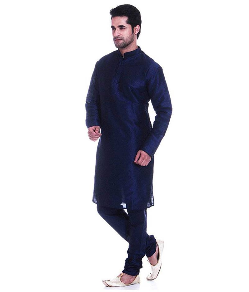 Navy Blue Kurta Pajama Printed Cotton Silk main image 0