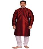 Men's Silk Maroon Kurta White Pajama Set