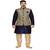 Men's Traditional Navy Blue  Kurta Gold Pajama With Black Jacket Set