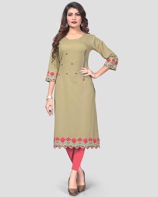 Olive embroidered cotton cotton-kurtis 1