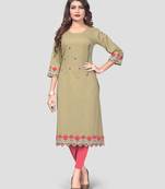 Olive embroidered cotton cotton-kurtis