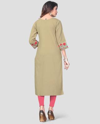 Olive embroidered cotton cotton-kurtis 2