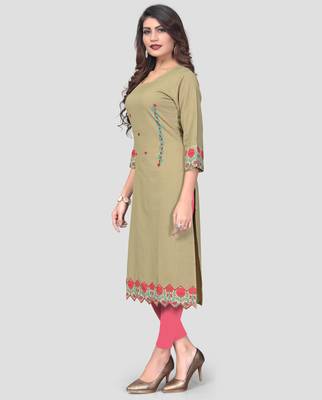 Olive embroidered cotton cotton-kurtis 3