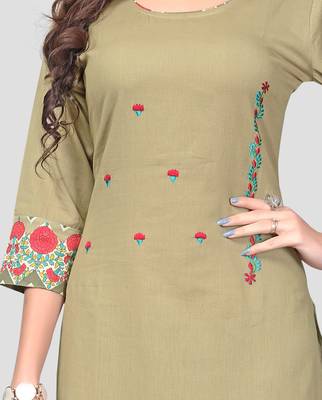 Olive embroidered cotton cotton-kurtis 4