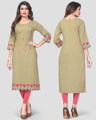Olive embroidered cotton cotton-kurtis 5