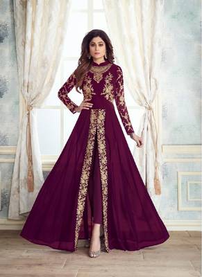 Purple embroidered faux georgette salwar 1