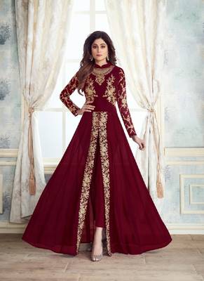 Maroon embroidered faux georgette salwar 1