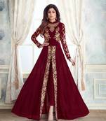 Maroon embroidered faux georgette salwar