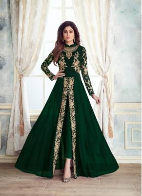 Green embroidered faux georgette salwar 1