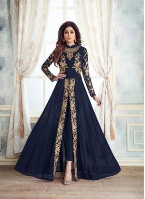 Blue embroidered faux georgette salwar 1