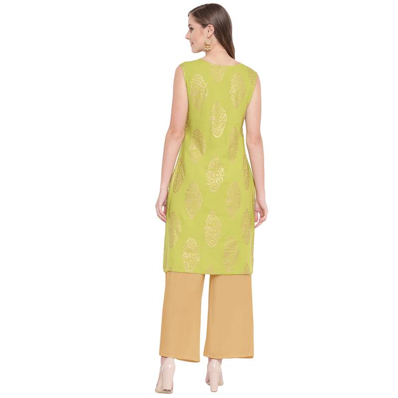 Gold Print Front Slit Kurti Palazzo Set