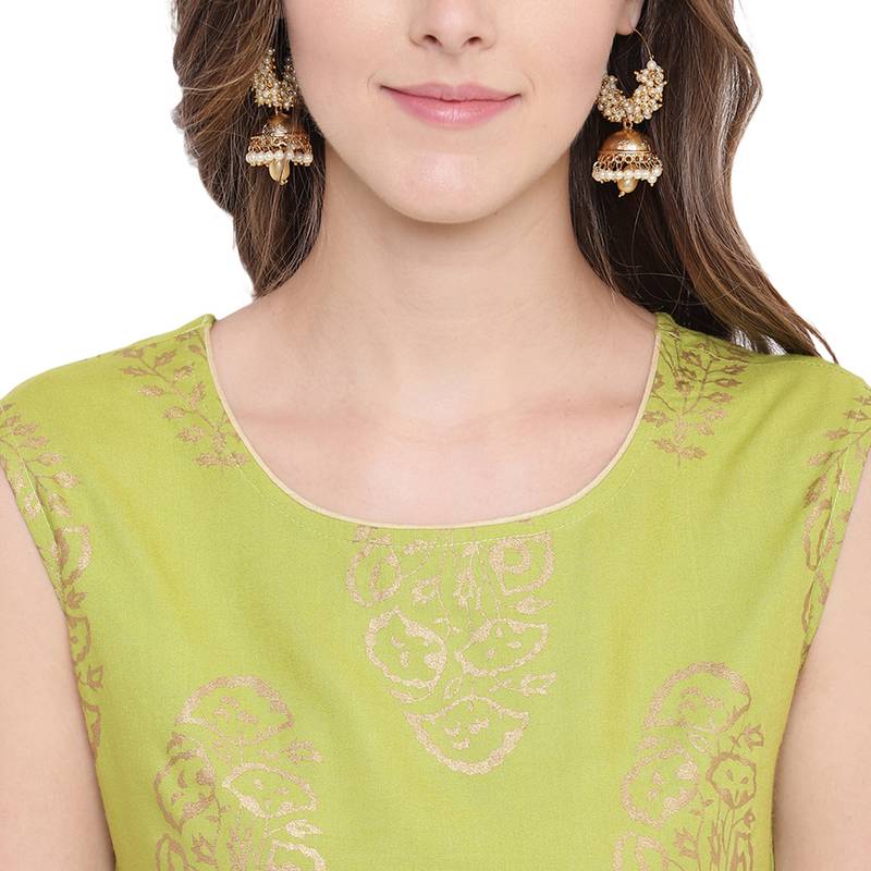 Gold Print Front Slit Kurti Palazzo Set