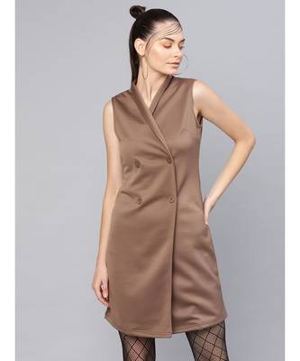 Brown Sleeveless Blazer Dress 1