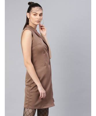 Brown Sleeveless Blazer Dress 2