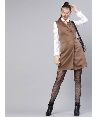 Brown Sleeveless Blazer Dress 4