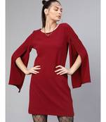 Maroon Cape Sleeves Shift Dress